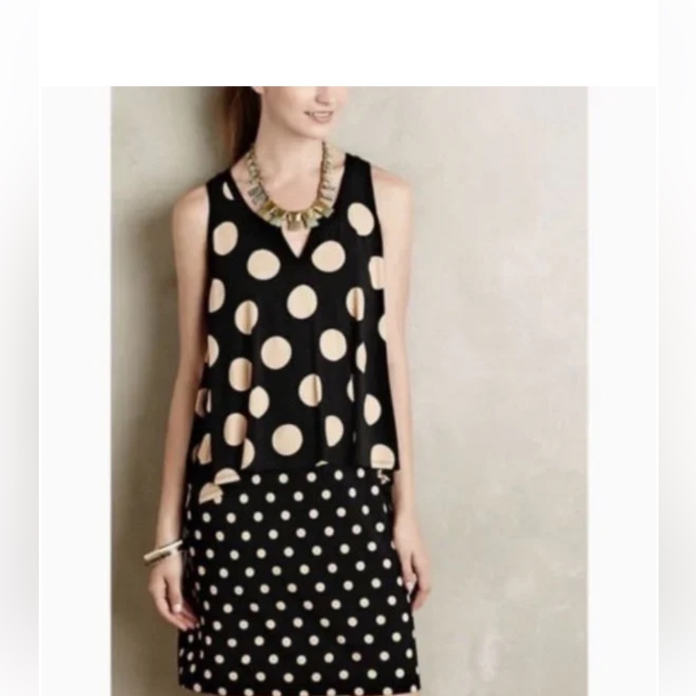 Anthropologie Maeve Dress Polka Dot Davina Black Tan Layered Sleeveless,XS, NWT - Picture 2 of 6